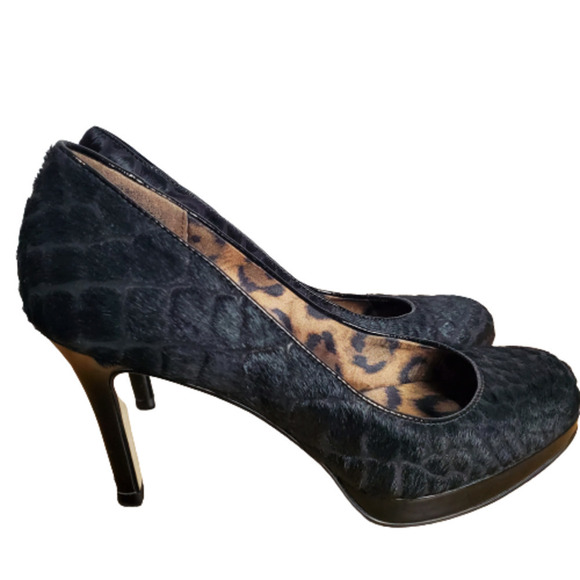 Talbots Aliya Black Calf Hair Animal Print Round Toe 3 Inch Heels Size 7 - Picture 1 of 8